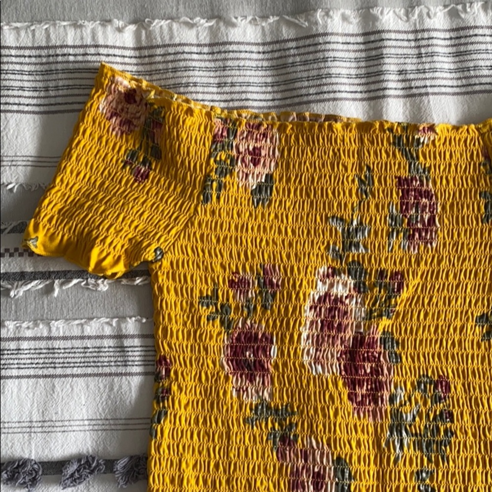 Yellow Off Shoulder Scrunch Top